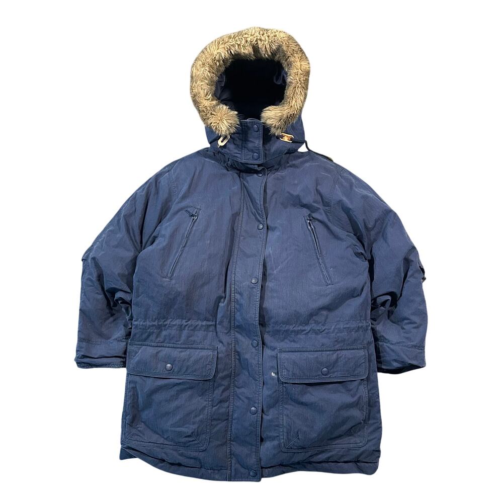 L.L. Bean Navy Ski Jacket with Faux Fur Hood Vintage